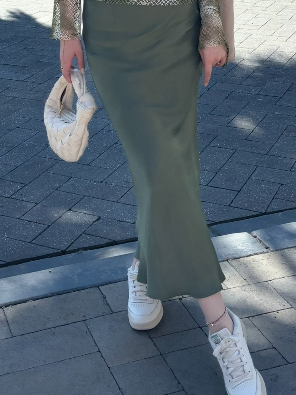 Women’s Olive Green Satin Slip Skirt